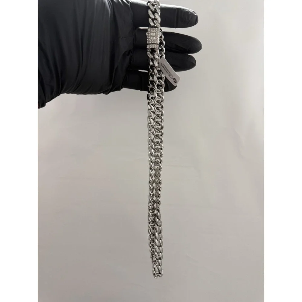 cuban chain iced out box lock 24 inch 12.5mm stainless steel water resistant